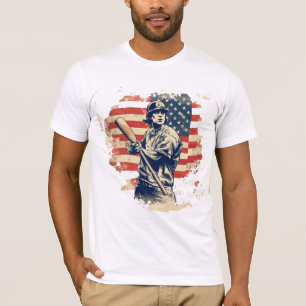 Baseball Player American Flag T-Shirt
