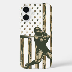 Baseball Player American Flag USA Bottomland Camo iPhone 16 Case