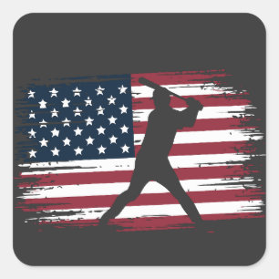 Baseball Player American Flag USA Camo Patriotic Square Sticker