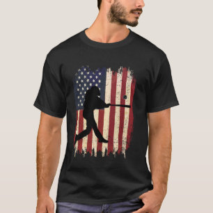 Baseball Player American Flag Vintage Fans Players T-Shirt