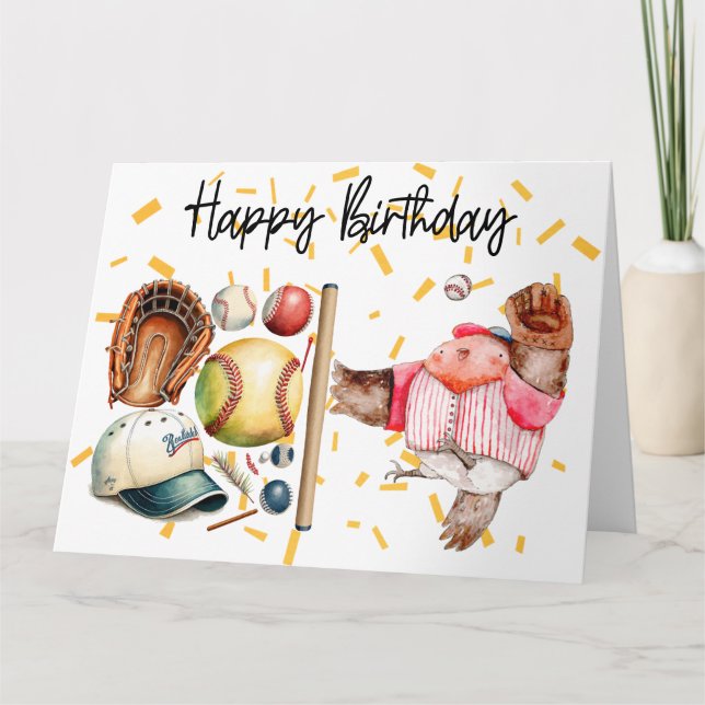 Baseball player and ball watercolor Birthday  Card (Front)