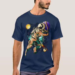 Baseball Player Astronaut Outer Space UFO Planets T-Shirt