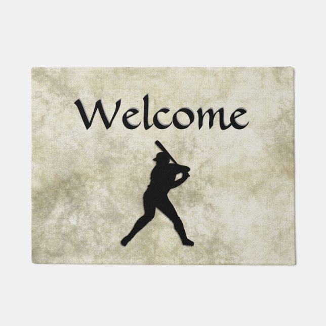 Baseball Player at bat Welcome Mat (Front)