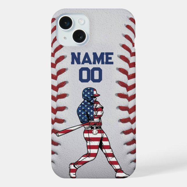 Baseball player Batter with Customisable Number iPhone Case (Back)