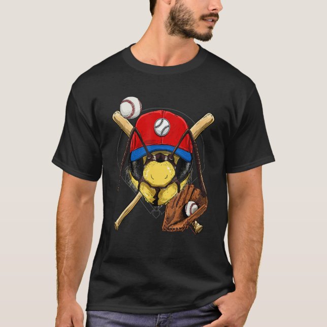 Baseball Player Bee Batter Pitcher Catcher Basebal T-Shirt (Front)