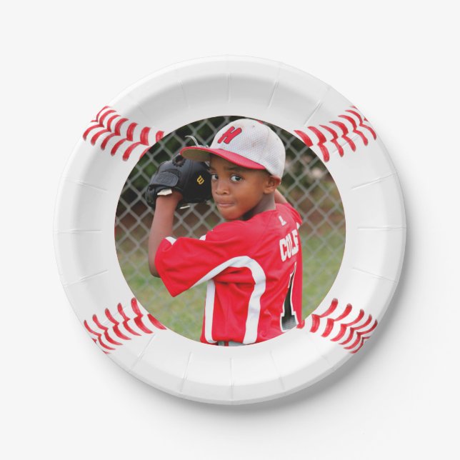 Baseball Player Birthday Party Custom Photo Paper Plate (Front)