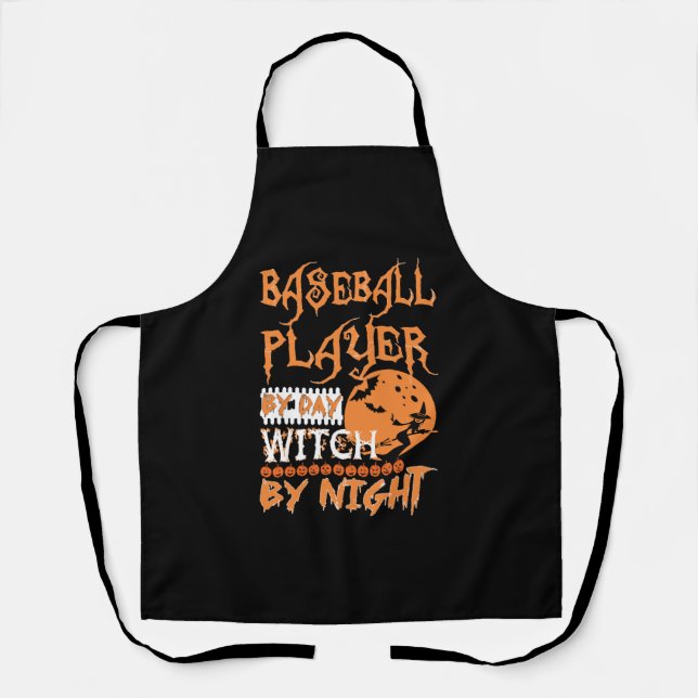 Baseball Player By Day Witch By Night Halloween Apron (Front)