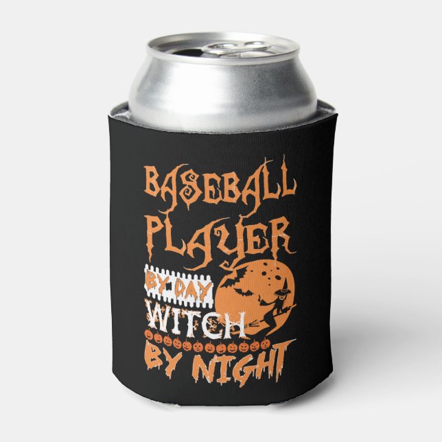 Baseball Player By Day Witch By Night Halloween Can Cooler (Can Front)