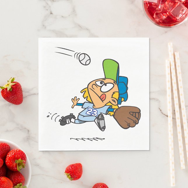 Baseball Player Catching Ball Mid Dive Napkin (Creator Uploaded)