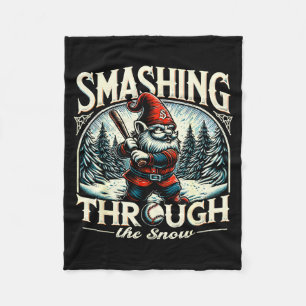 Baseball Player Christmas Gnome, Smashing Through  Fleece Blanket