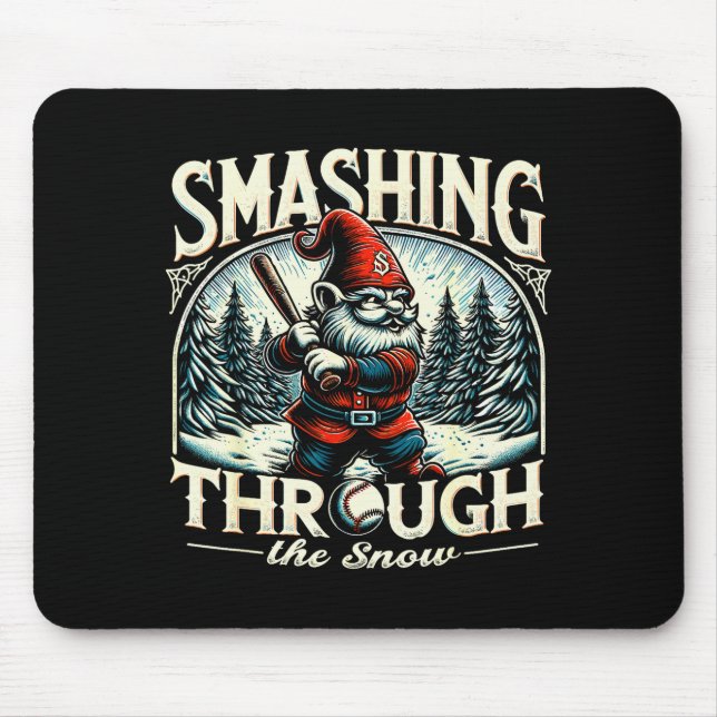 Baseball Player Christmas Gnome, Smashing Through  Mouse Mat (Front)