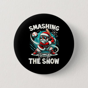Baseball Player Christmas Santa, Smashing Through  6 Cm Round Badge