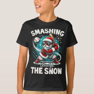 Baseball Player Christmas Santa, Smashing Through T-Shirt