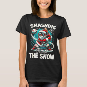 Baseball Player Christmas Santa, Smashing Through T-Shirt