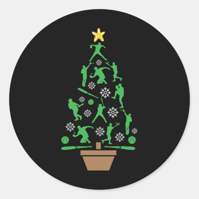 Baseball Player Christmas Tree Classic Round Sticker (Front)