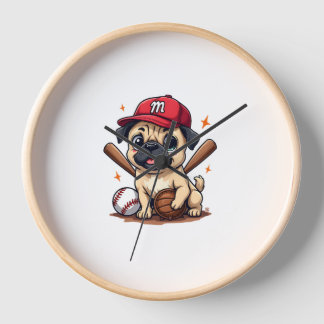 Baseball Player Coach Pug Dog Lover Pug Mom Clock