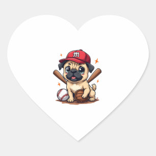 Baseball Player Coach Pug Dog Lover Pug Mom Heart Sticker