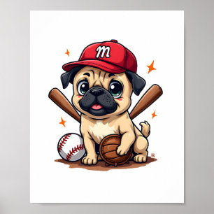 Baseball Player Coach Pug Dog Lover Pug Mom Poster