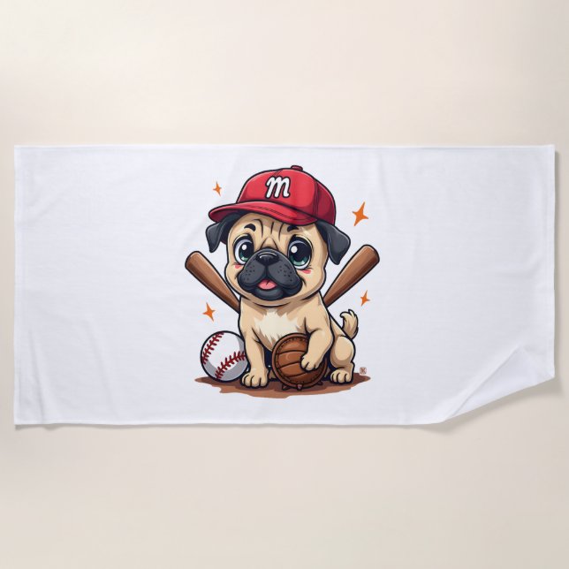 Baseball Player Coach Pug Dog Lover Pug Mum Beach Towel (Front)