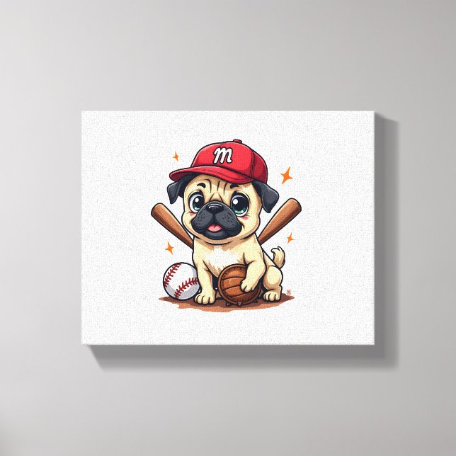 Baseball Player Coach Pug Dog Lover Pug Mum Canvas Print (Front)