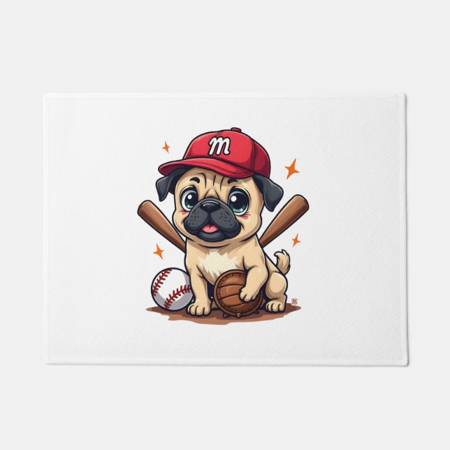 Baseball Player Coach Pug Dog Lover Pug Mum Doormat (Front)