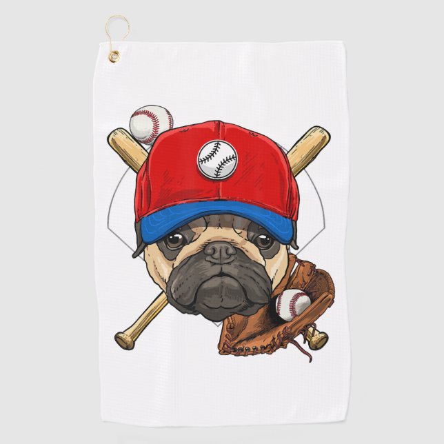 Baseball Player Coach Pug Dog Lover Pug Mum Golf Towel (Front)