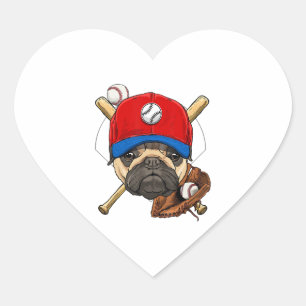 Baseball Player Coach Pug Dog Lover Pug Mum Heart Sticker