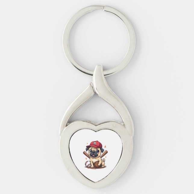Baseball Player Coach Pug Dog Lover Pug Mum Key Ring (Front)
