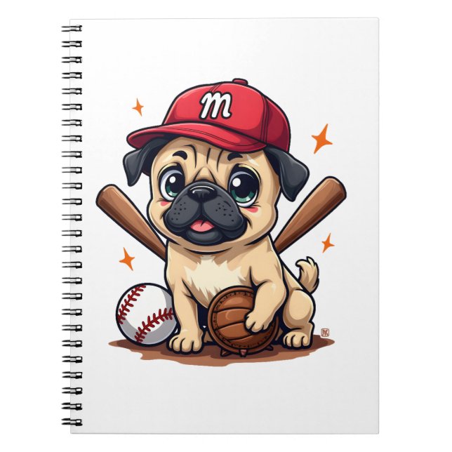 Baseball Player Coach Pug Dog Lover Pug Mum Notebook (Front)
