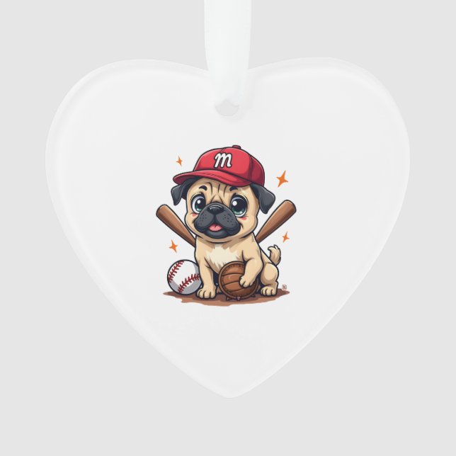 Baseball Player Coach Pug Dog Lover Pug Mum Ornament (Front)