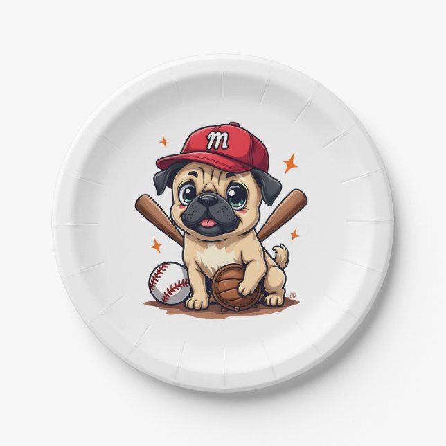 Baseball Player Coach Pug Dog Lover Pug Mum Paper Plate (Front)