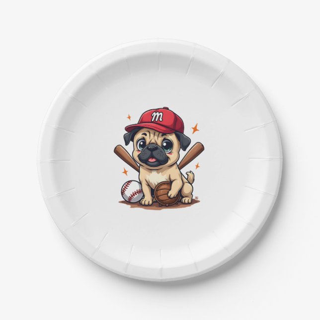 Baseball Player Coach Pug Dog Lover Pug Mum Paper Plate (Front)