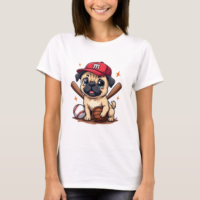 Baseball Player Coach Pug Dog Lover Pug Mum T-Shirt (Front)