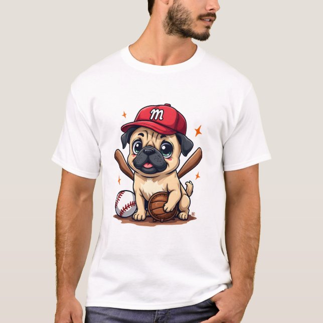 Baseball Player Coach Pug Dog Lover Pug Mum T-Shirt (Front)