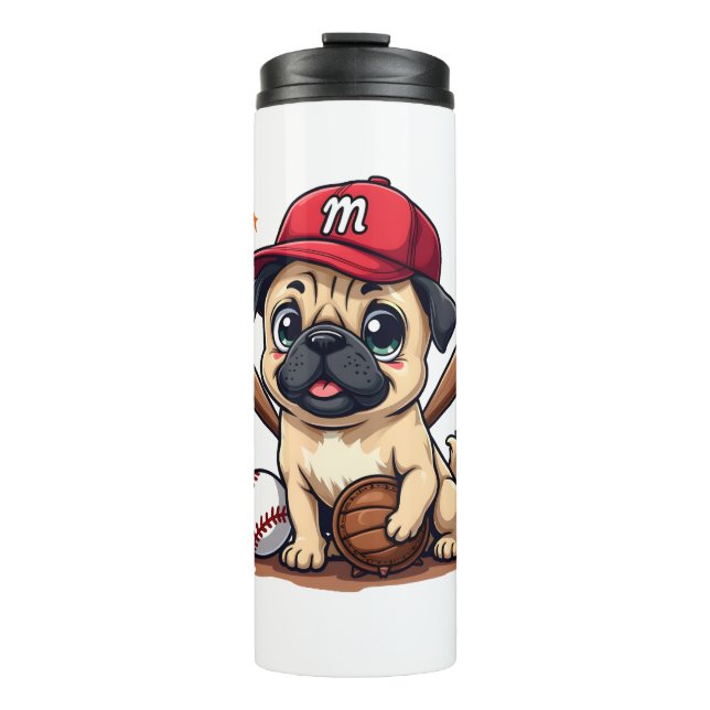 Baseball Player Coach Pug Dog Lover Pug Mum Thermal Tumbler (Front)