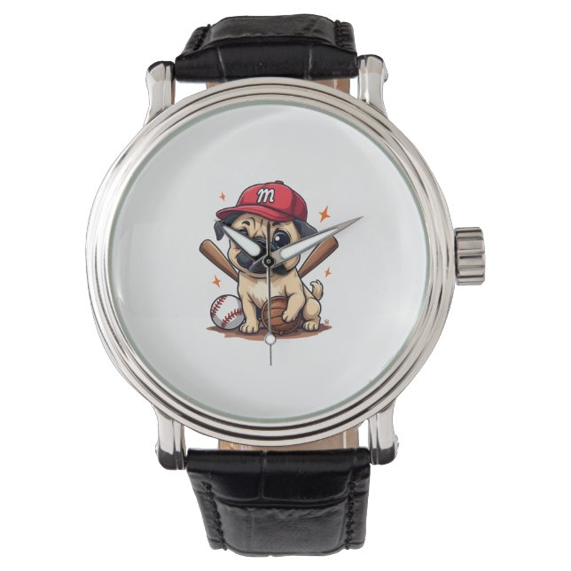 Baseball Player Coach Pug Dog Lover Pug Mum Watch (Front)
