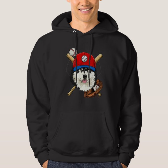 Baseball Player Coaches Alaskan Malamute Dog Pitch Hoodie (Front)