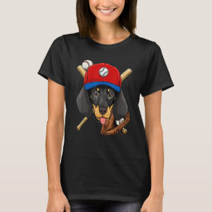 Baseball Player Coaches Dachshund Weiner Dog Pitch T-Shirt