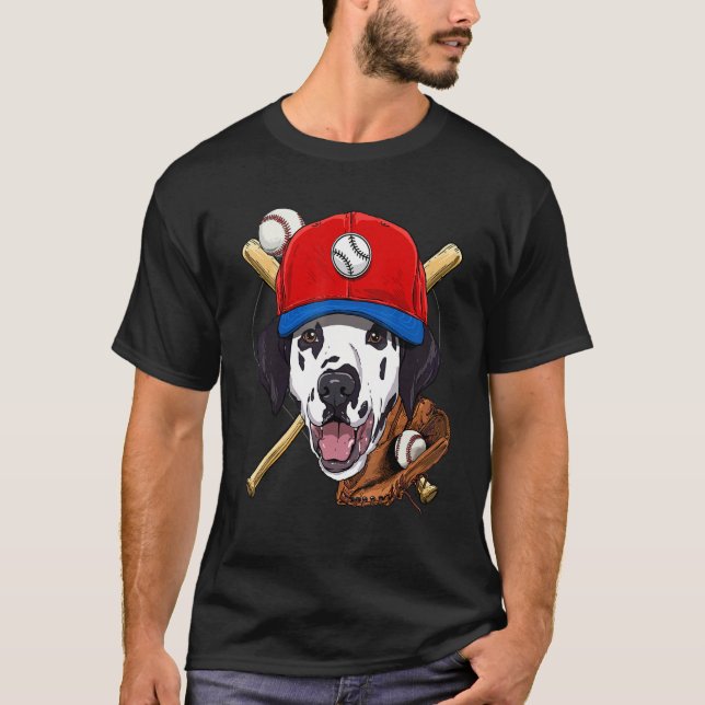 Baseball Player Coaches Dalmatian Dog  Pitcher Cat T-Shirt (Front)