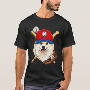 Baseball Player Coaches Pomeranian Dog  Catcher Pi T-Shirt