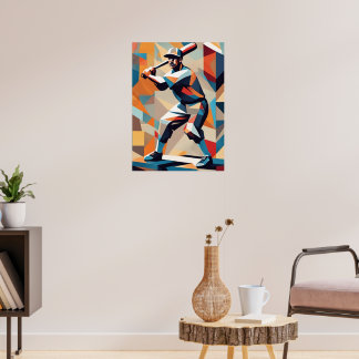 Baseball Player Cubist Poster