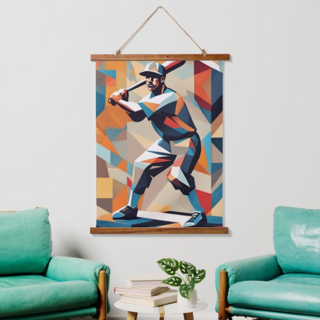 Baseball Player Cubist Wall Tapestry (Living Room)