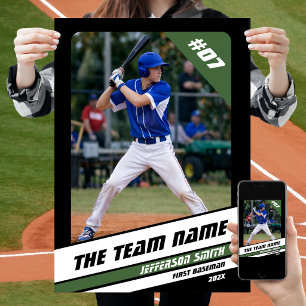 Baseball Player Custom Gift Black White Green Poster