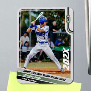 Baseball Player Custom Gift in Green Magnet