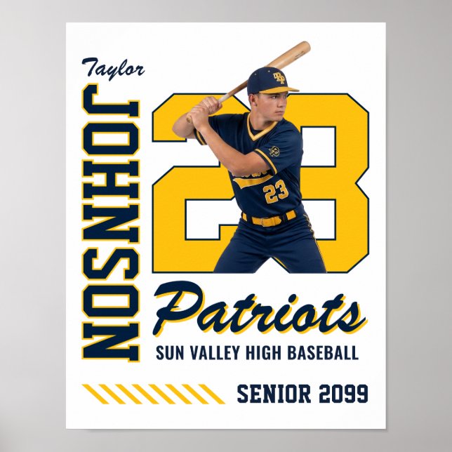 Baseball Player Custom Photo Jersey Number Blue Poster (Front)