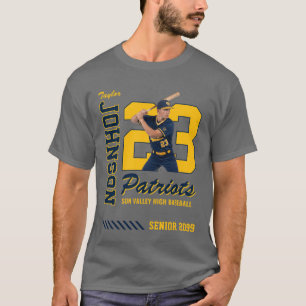 Baseball Player Custom Photo Jersey Number Blue T-Shirt