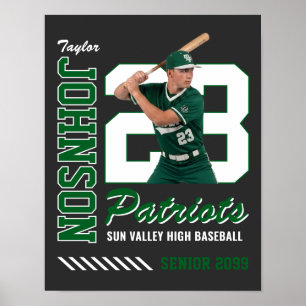 Baseball Player Custom Photo Jersey Number Green Poster