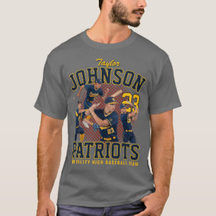 Baseball Player Custom Photo Retro Bootleg Blue T-Shirt