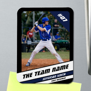 Baseball Player Customisable Black Blue Magnet