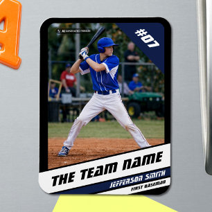 Baseball Player Customisable Black Blue Magnet